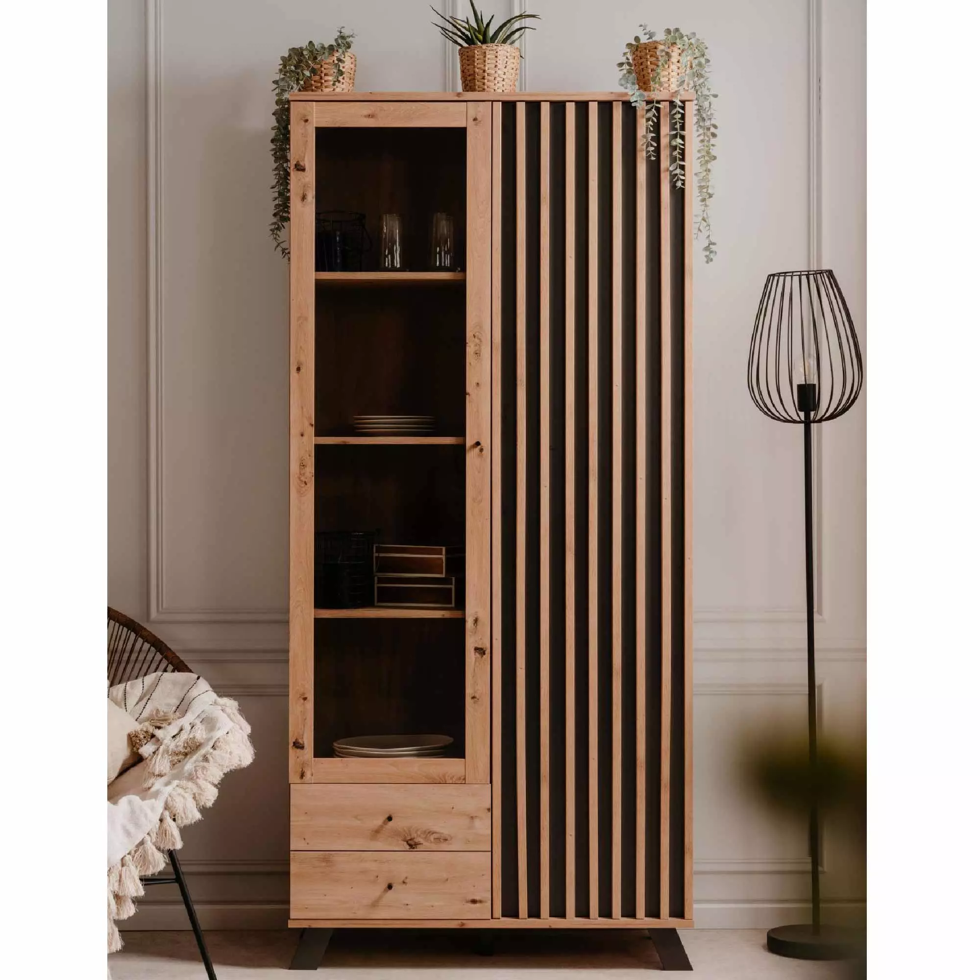 Offerta Vetrina stile nordico, finitura Rovere Oak e Antracite 