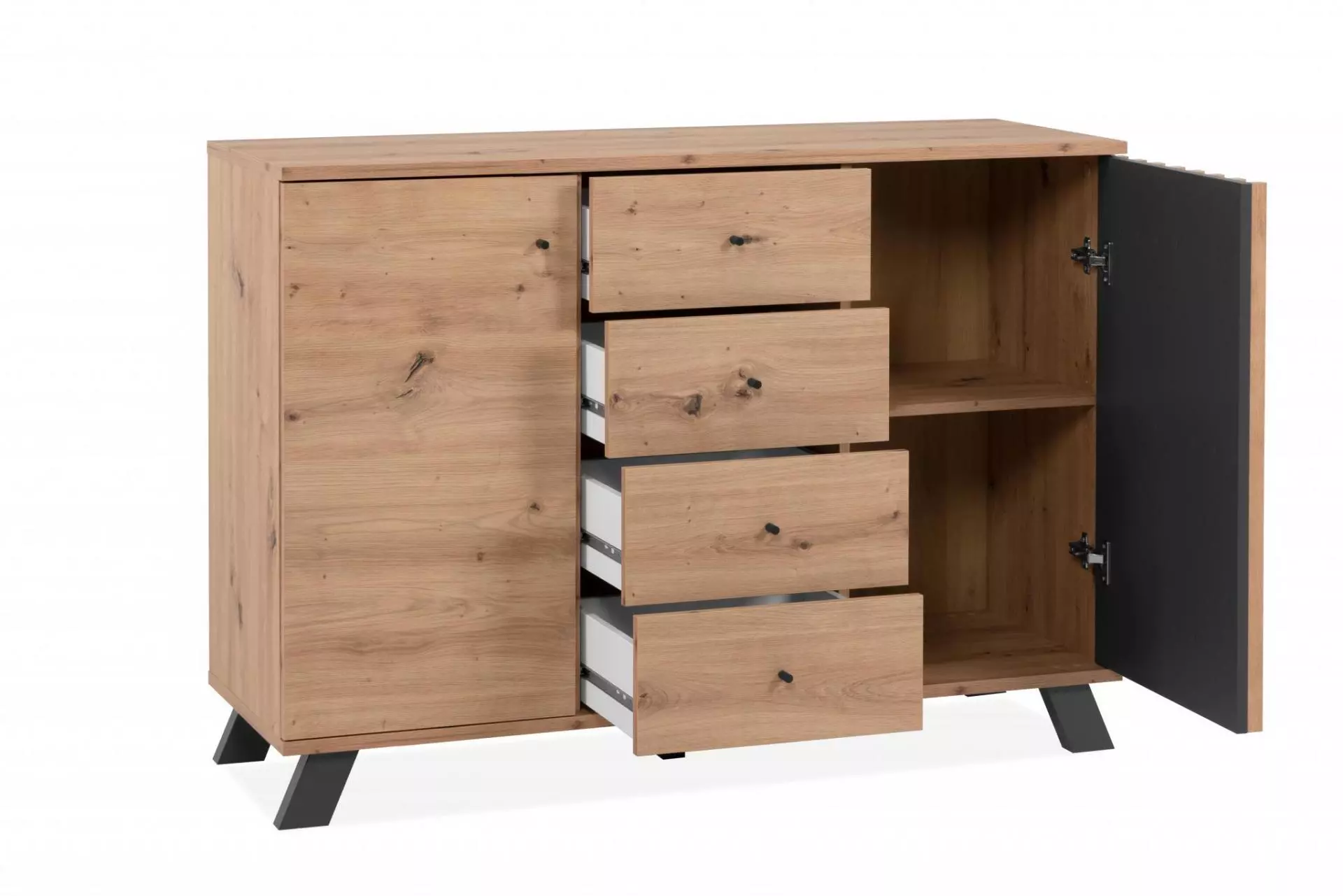 Credenza 2 ante e 4 cassetti, colore Rovere Oak e Antracite 