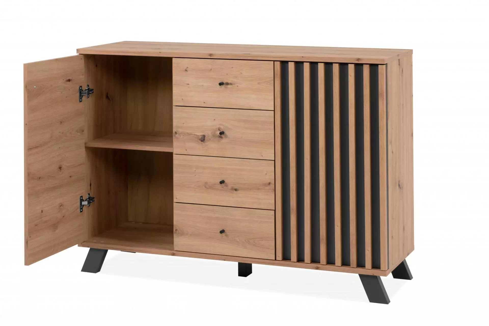 Credenza 2 ante e 4 cassetti, colore Rovere Oak e Antracite 