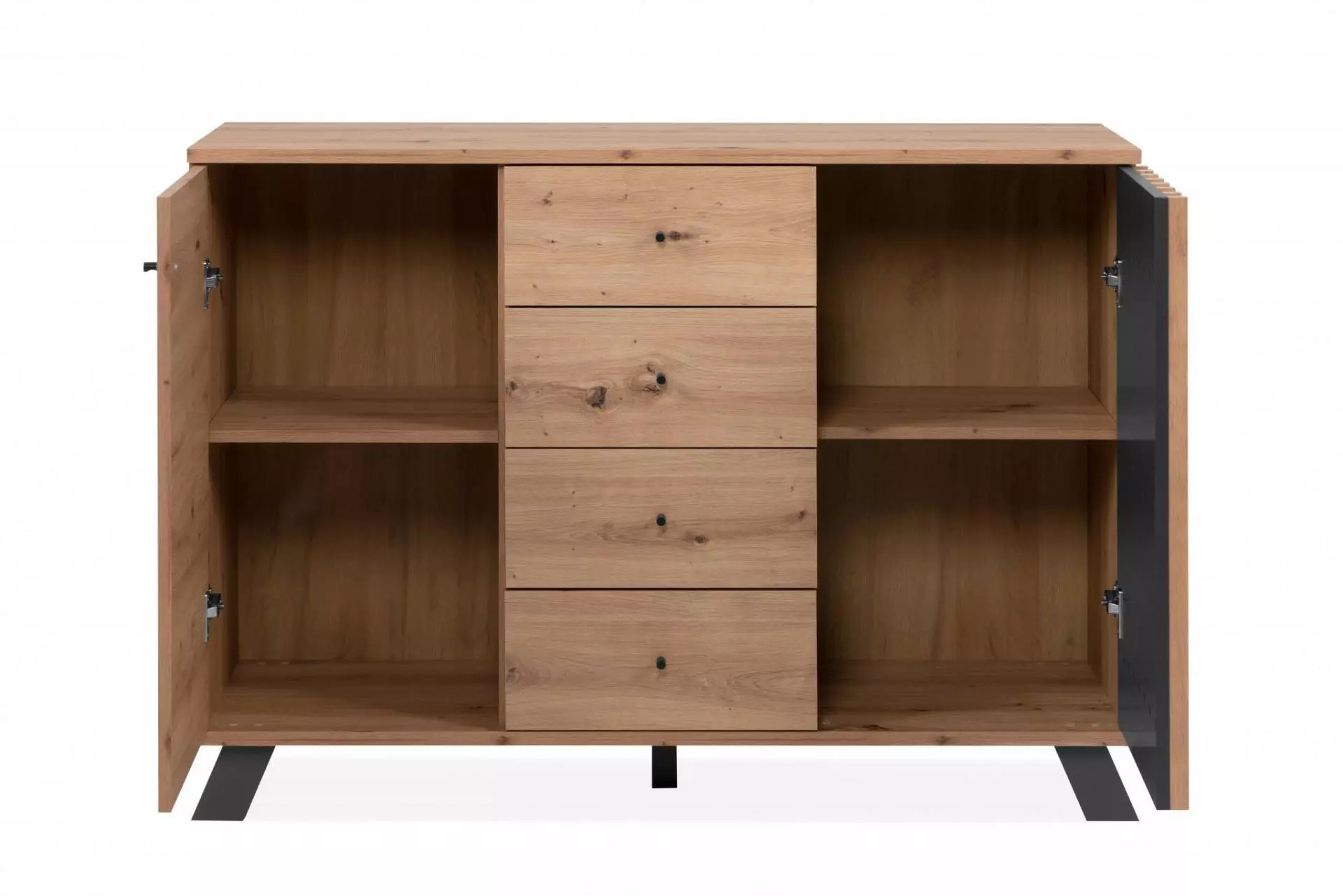 Credenza 2 ante e 4 cassetti, colore Rovere Oak e Antracite 