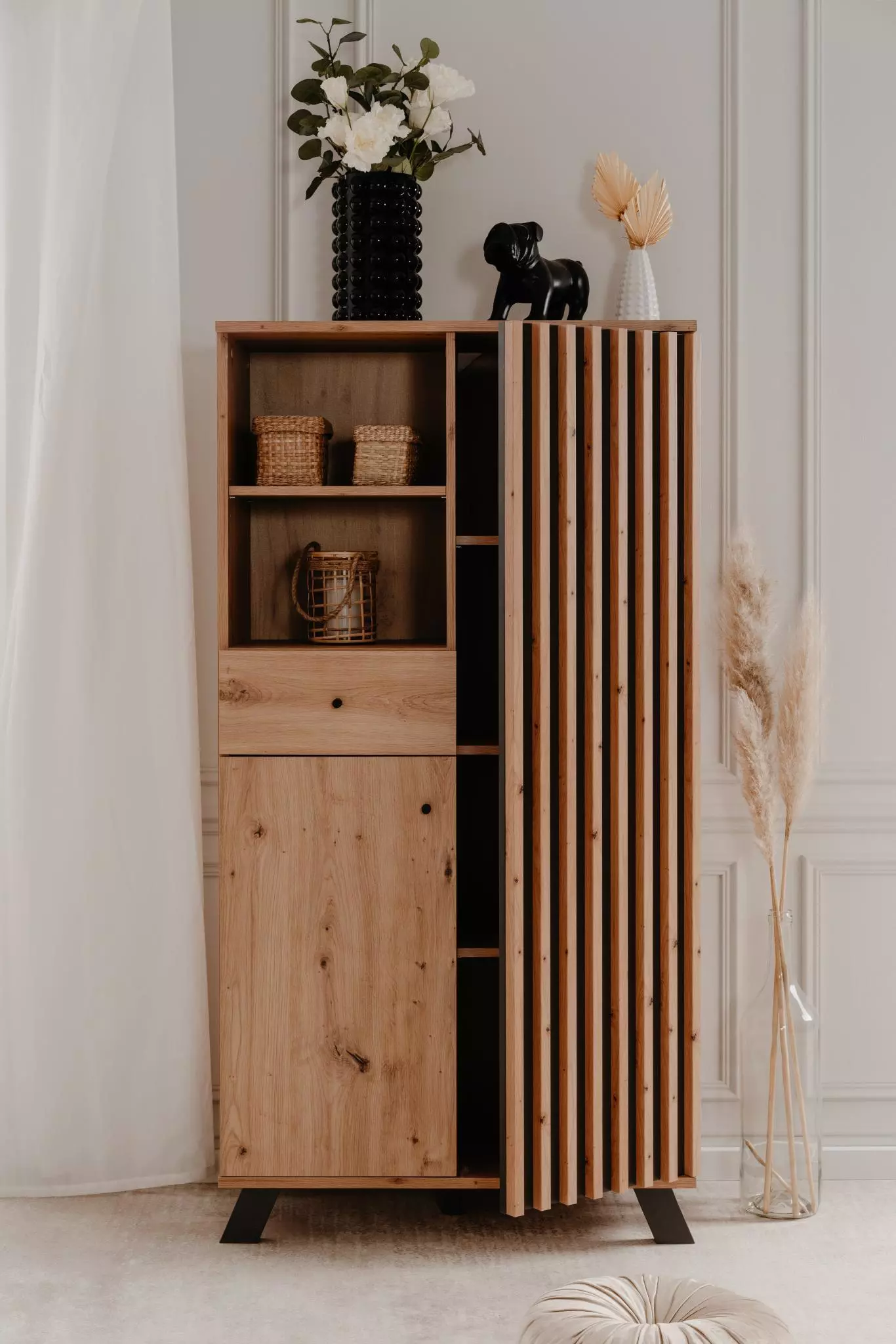 Madia alta stile nordico, finitura Rovere Oak e Antracite in offerta 