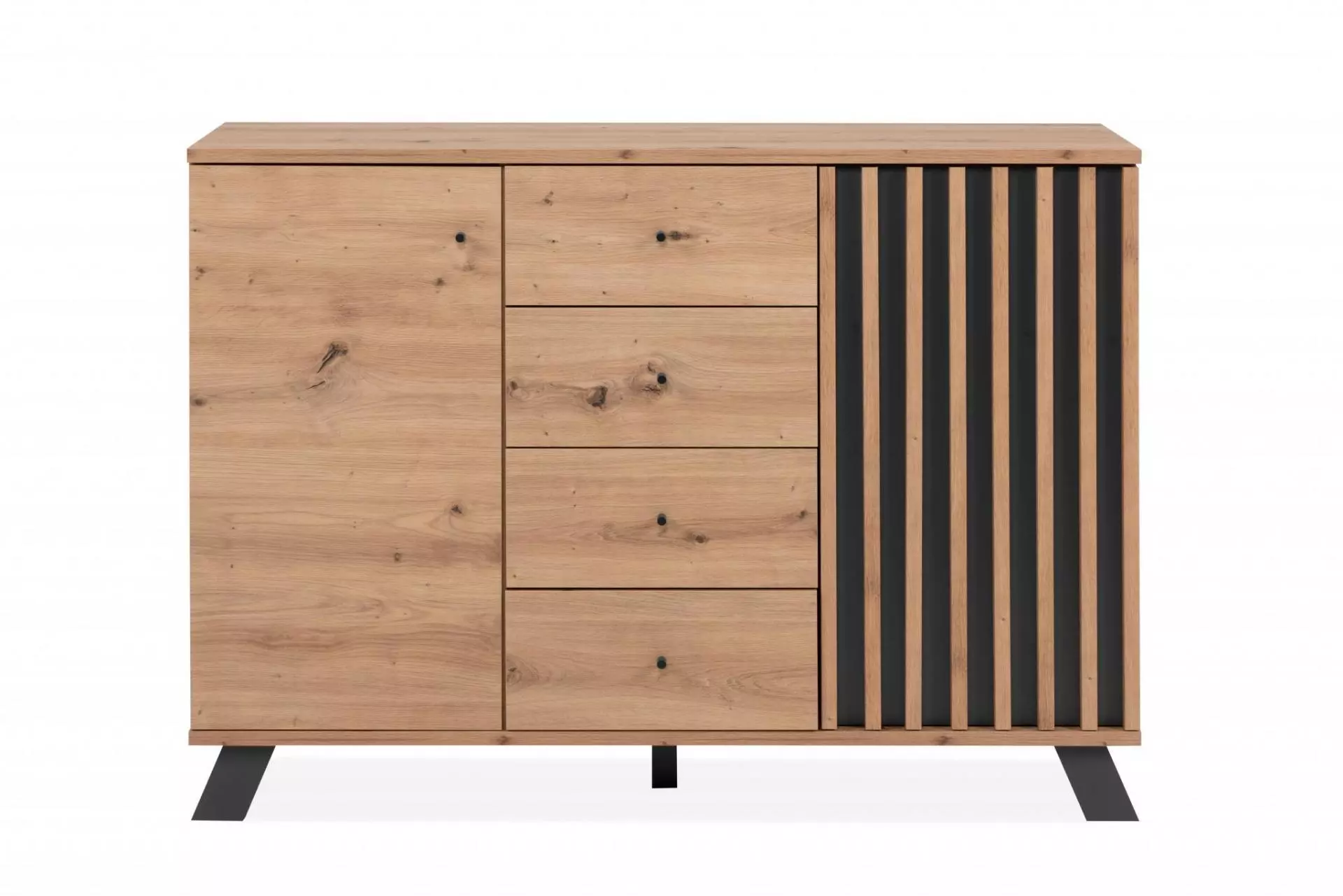Credenza 2 ante e 4 cassetti, colore Rovere Oak e Antracite 