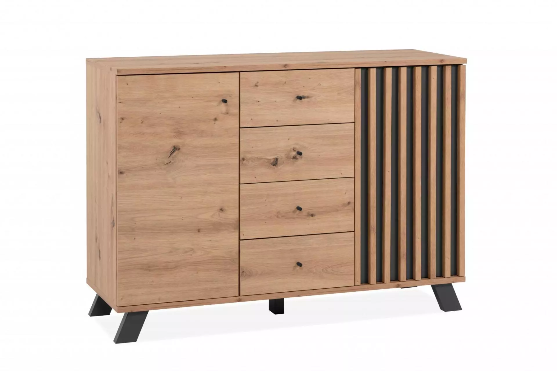Credenza 2 ante e 4 cassetti, colore Rovere Oak e Antracite 