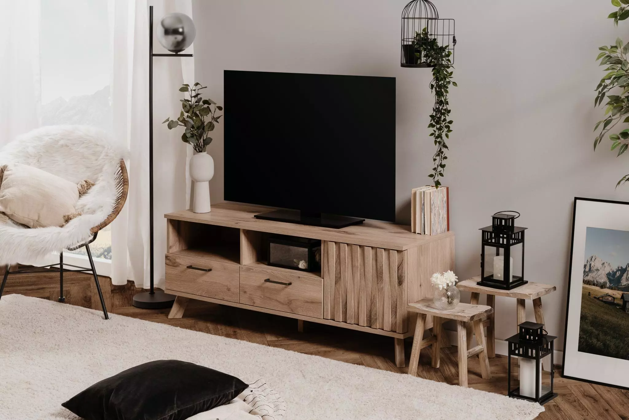 Mobile TV stile nordik finitura Quercia 