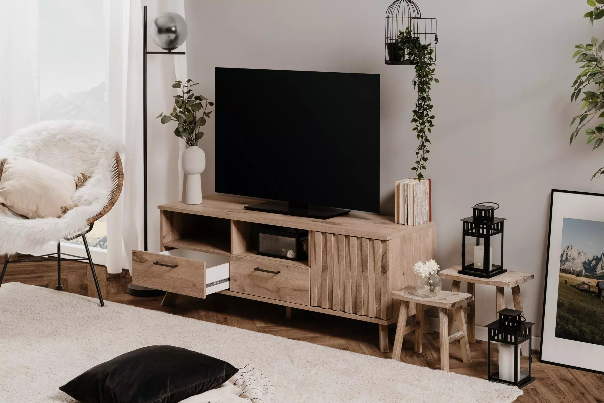 Mobile TV stile nordik finitura Quercia 