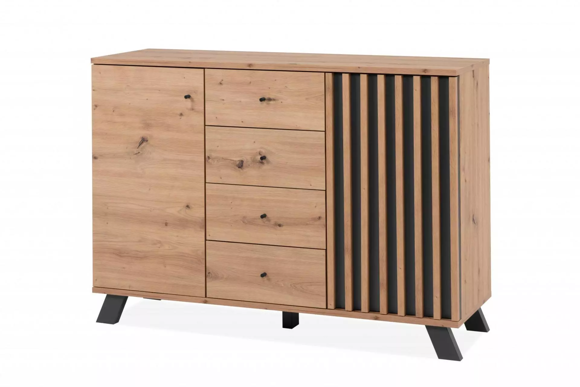 Credenza 2 ante e 4 cassetti, colore Rovere Oak e Antracite 