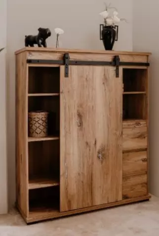 Madia alta Tromso con 1 anta e 3 cassetti in finitura Rovere anticato