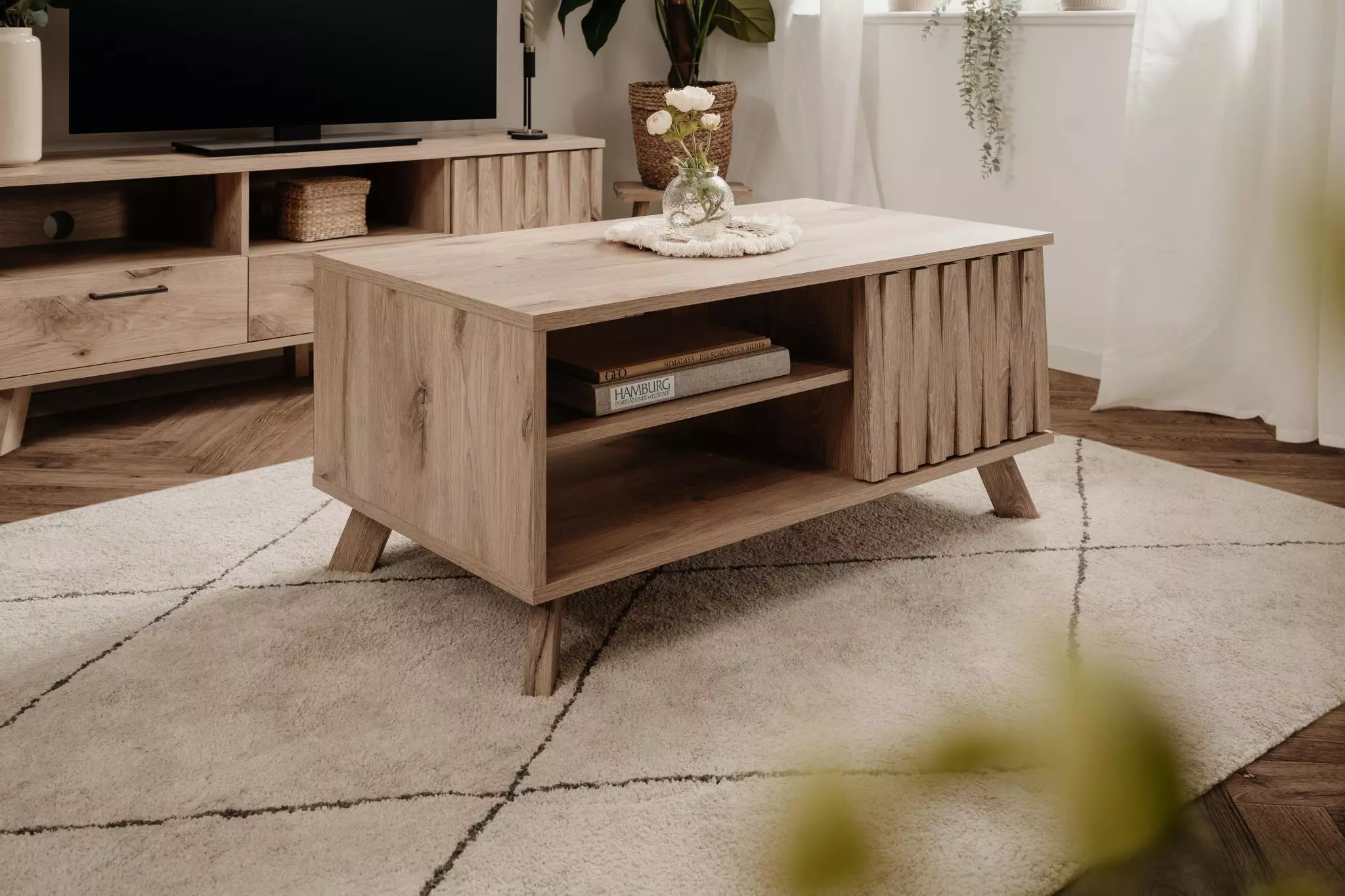 Tavolino stile nordico, finitura Quercia del Nord conveniente