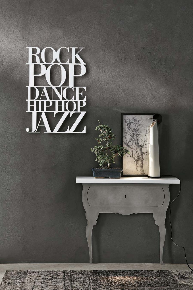 Lettering decoro muro di design, finitura opaco bianco gesso