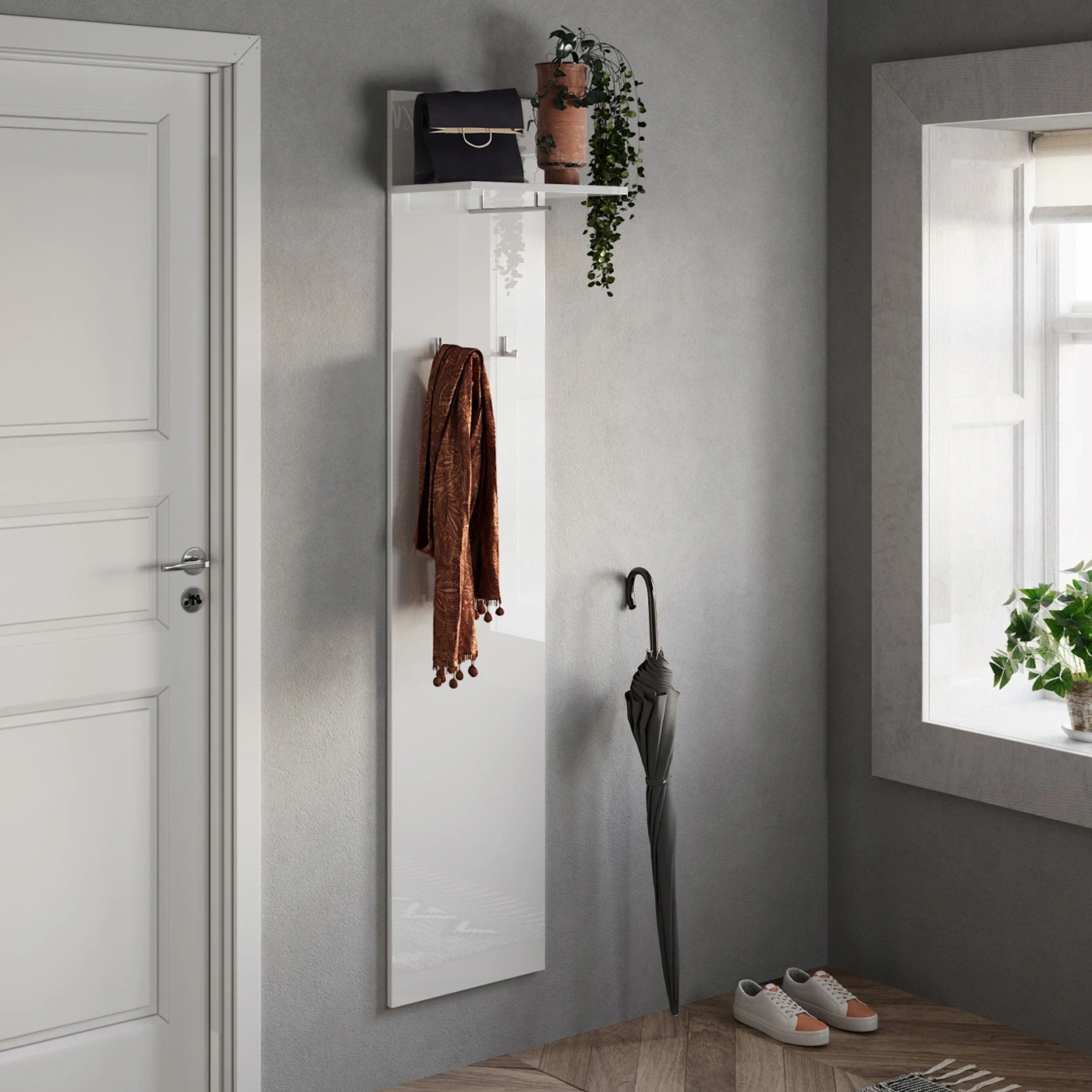 Capiente Scarpiera 4 ante con 20 ripiani interni, Bianco lucido e Cadiz