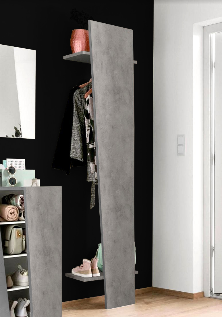 Appendiabiti di design, beton con tubo appendiabiti e due mensole