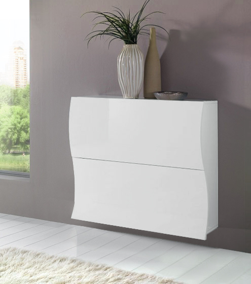 Scarpiera a 2 ante sagomate bianco laccato lucido, linea onda