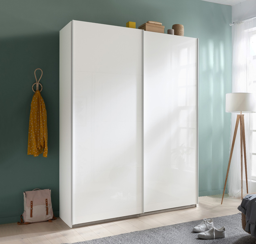 Armadio L.150 con 2 ante scorrevoli, finitura Bianco laccato Zenzero Shop