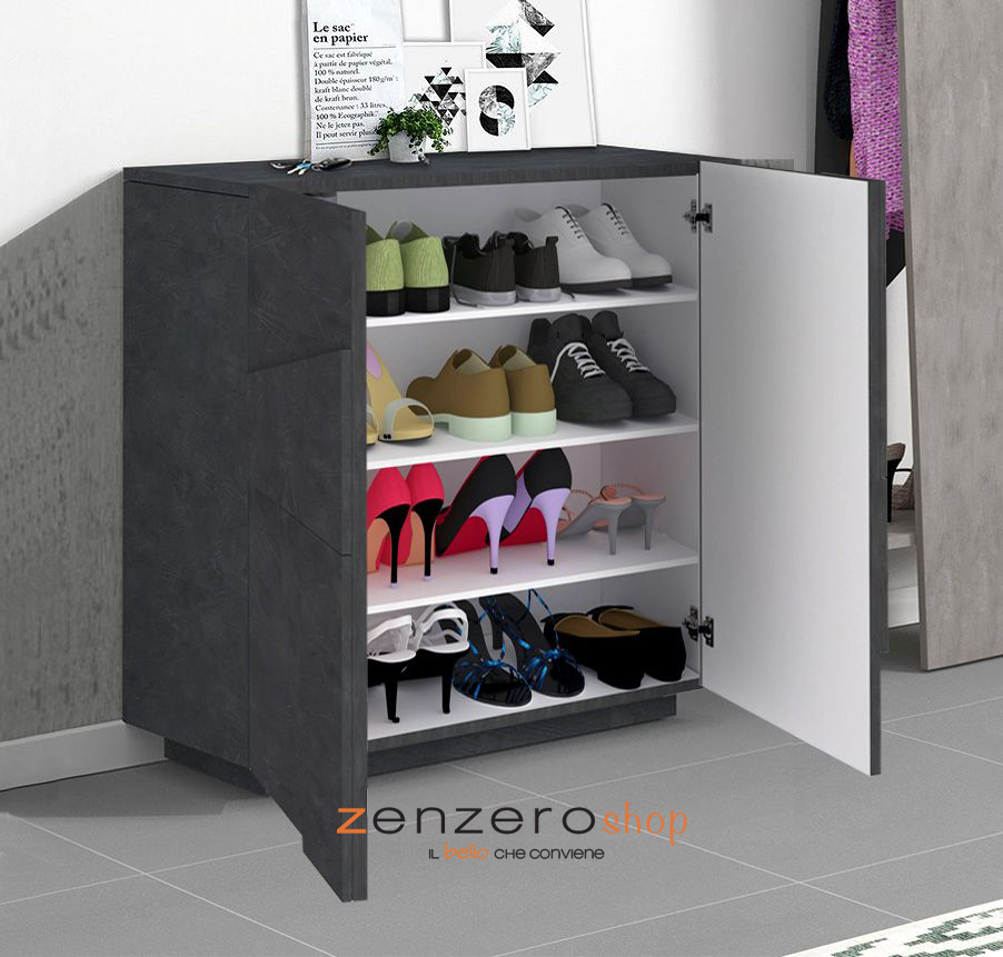 Scarpiera a 2 ante con disegni geometrici in finitura Ardesia