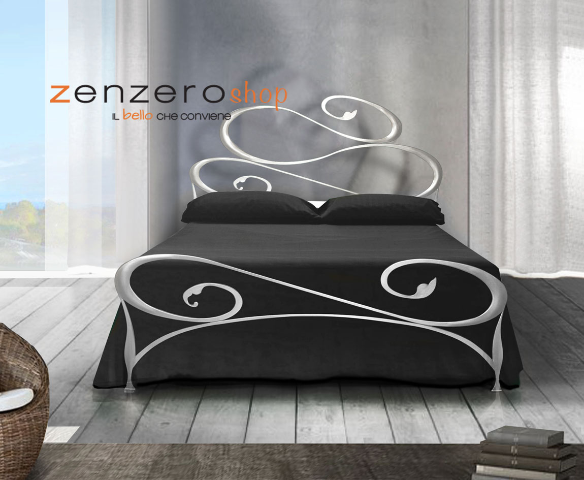 Letti in ferro battuto moderni, Letto matrimoniale Harry in finitura Argento lucido