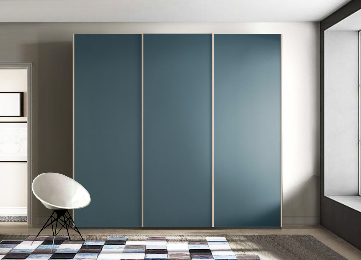 Armadio scorrevole moderno a 3 ante, finitura Petrolio