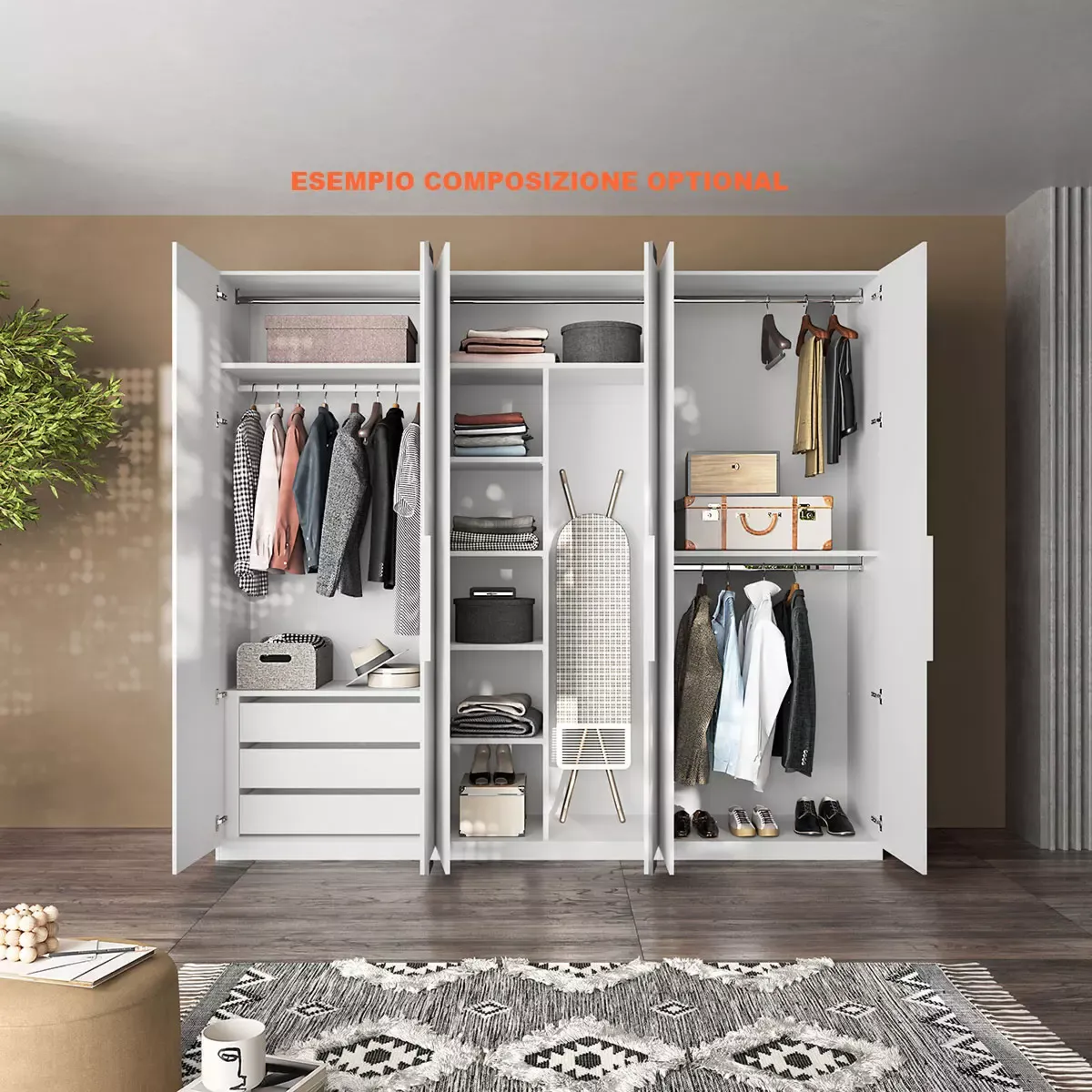 cabina ad angolo con 10 ripiani