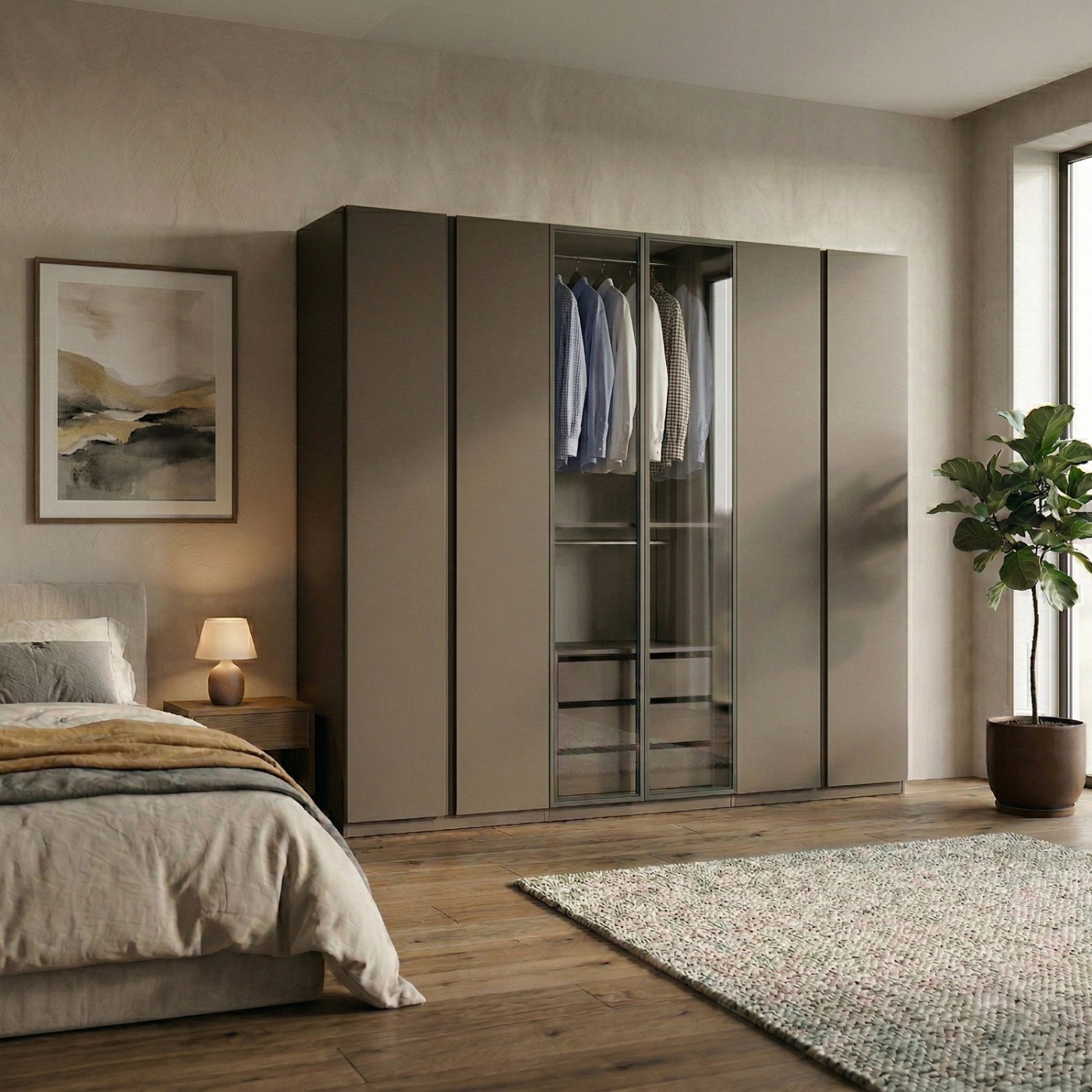 Armadio 6 ante battenti con vetro fumè, Bronzo