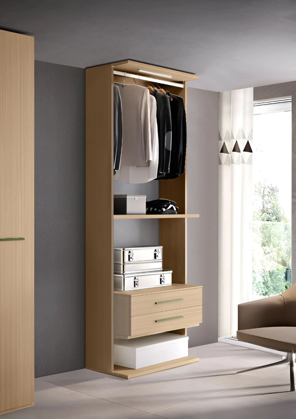 Armadio a giorno con 2 cassetti in Rovere ambra