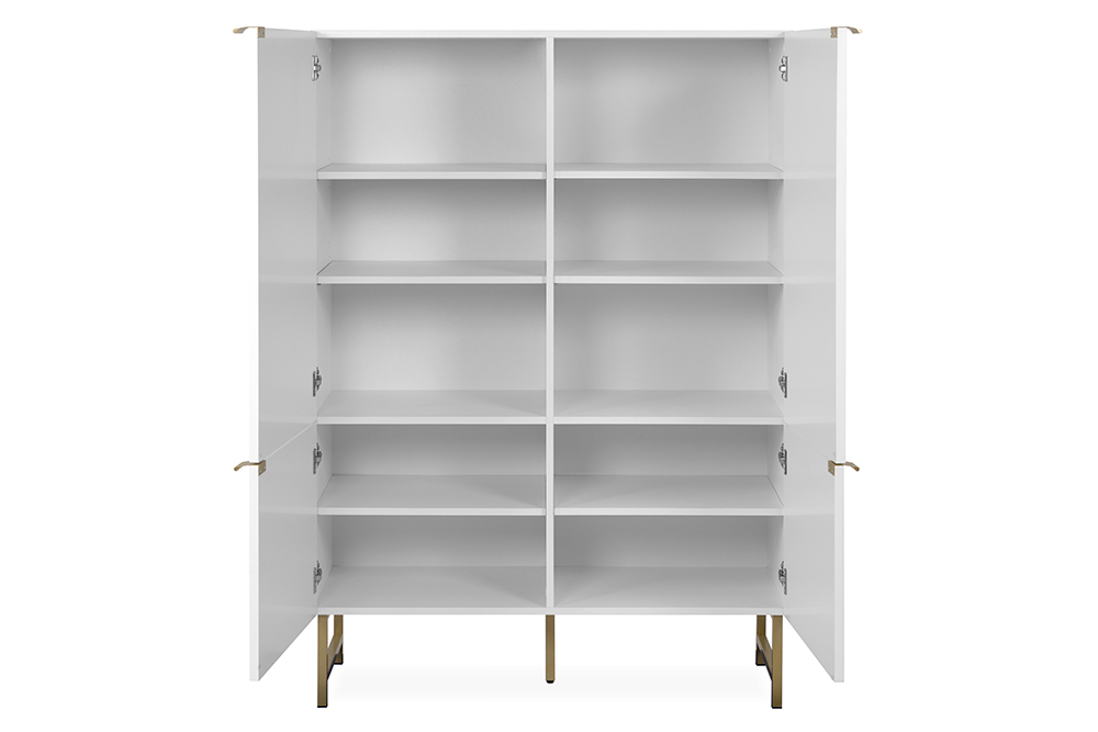 Madia contenitore alta moderna 2 ante, bianco opaco con dettagli dorati