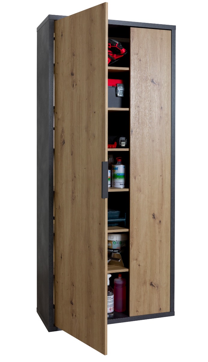 Armadio due ante Rovere chiaro e Grigio smoke, Made in Italy