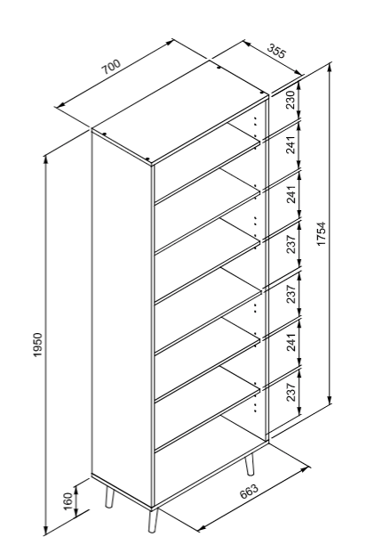 Armadietto Kara multiuso con 2 ante e 6 ripiani, in finitura Quercia ed effetto Rafia