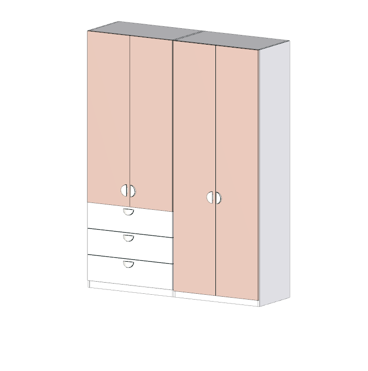 Armadio 4 ante 3 cassetti, Bianco opaco e Flamingo, L.183