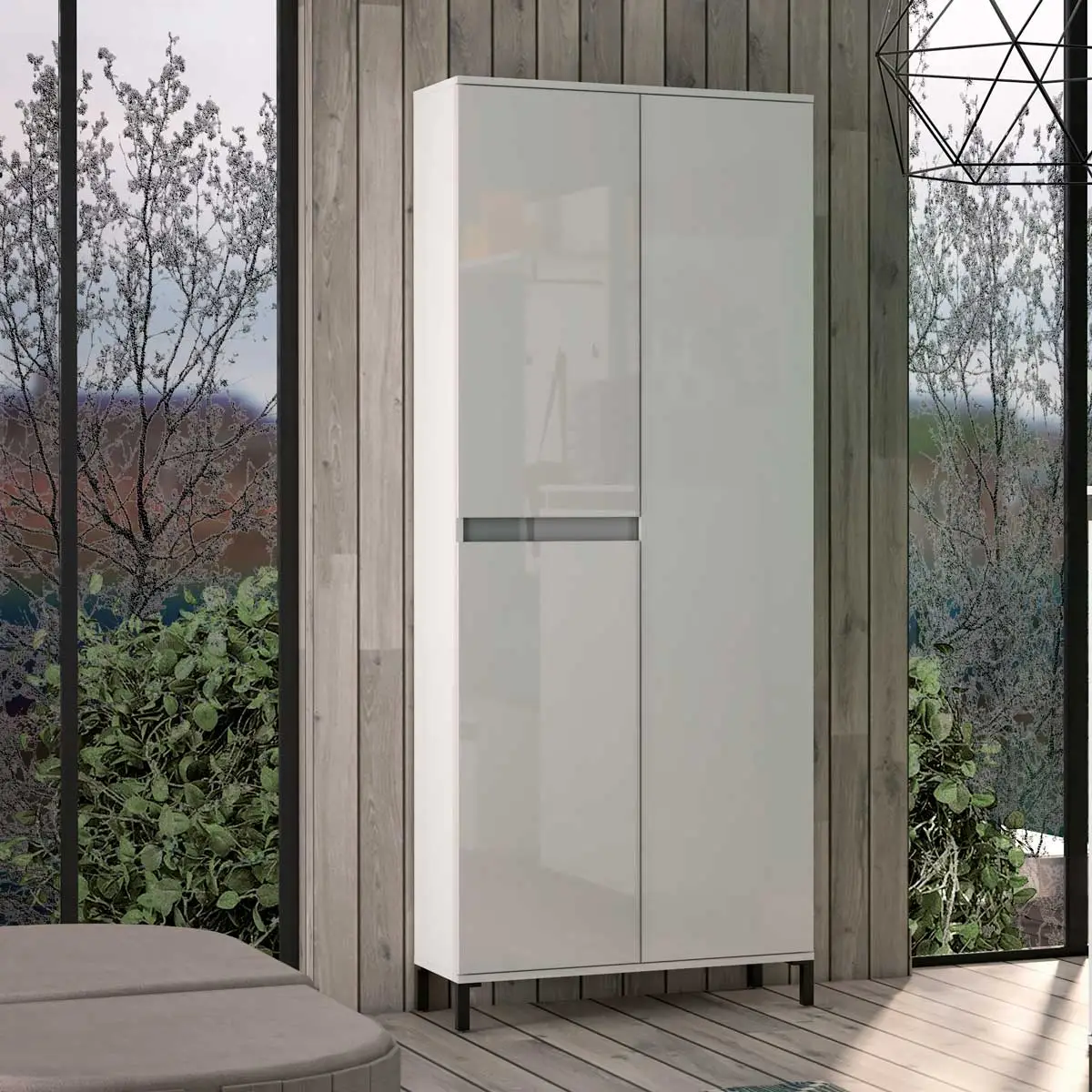 Moderna scarpiera con 3 ante e 10 ripiani Bianco lucido