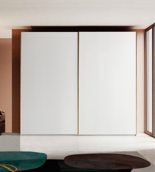 Camera matrimoniale Levante completa, finitura Bianco nobilitato opaco e Noce Biondo