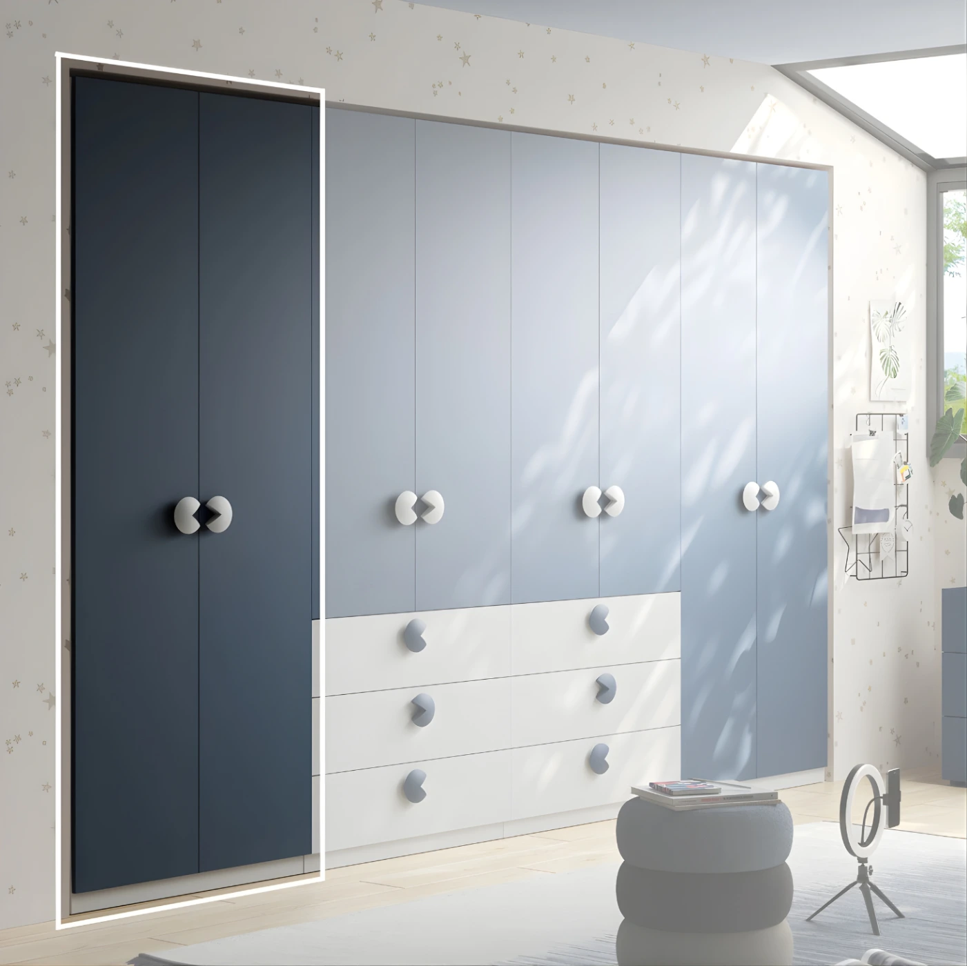 Armadio 2 ante, L.90 H.240, Bianco opaco e Blu navy