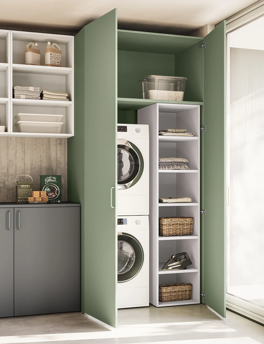 Mobile lavanderia coprilvatrice e asciugatrice, L.120 H.258, Agave