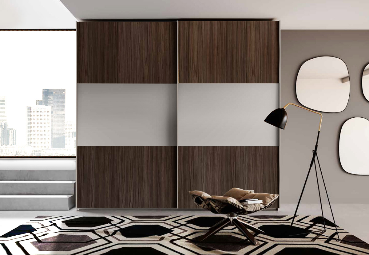 Armadio 2 ante scorrevoli, Noce Moro e Grigio Seta