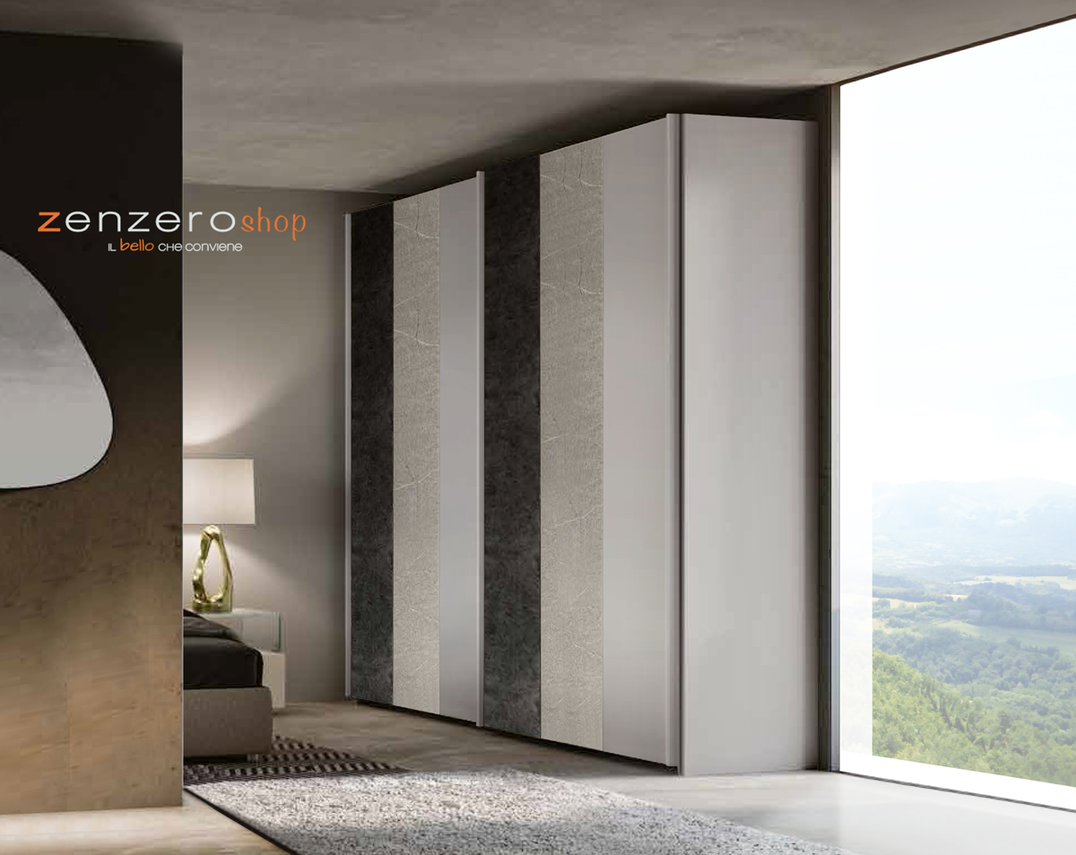 Armadio 2 ante scorrevoli in finitura Graniglia chiara e Ardesia scuro