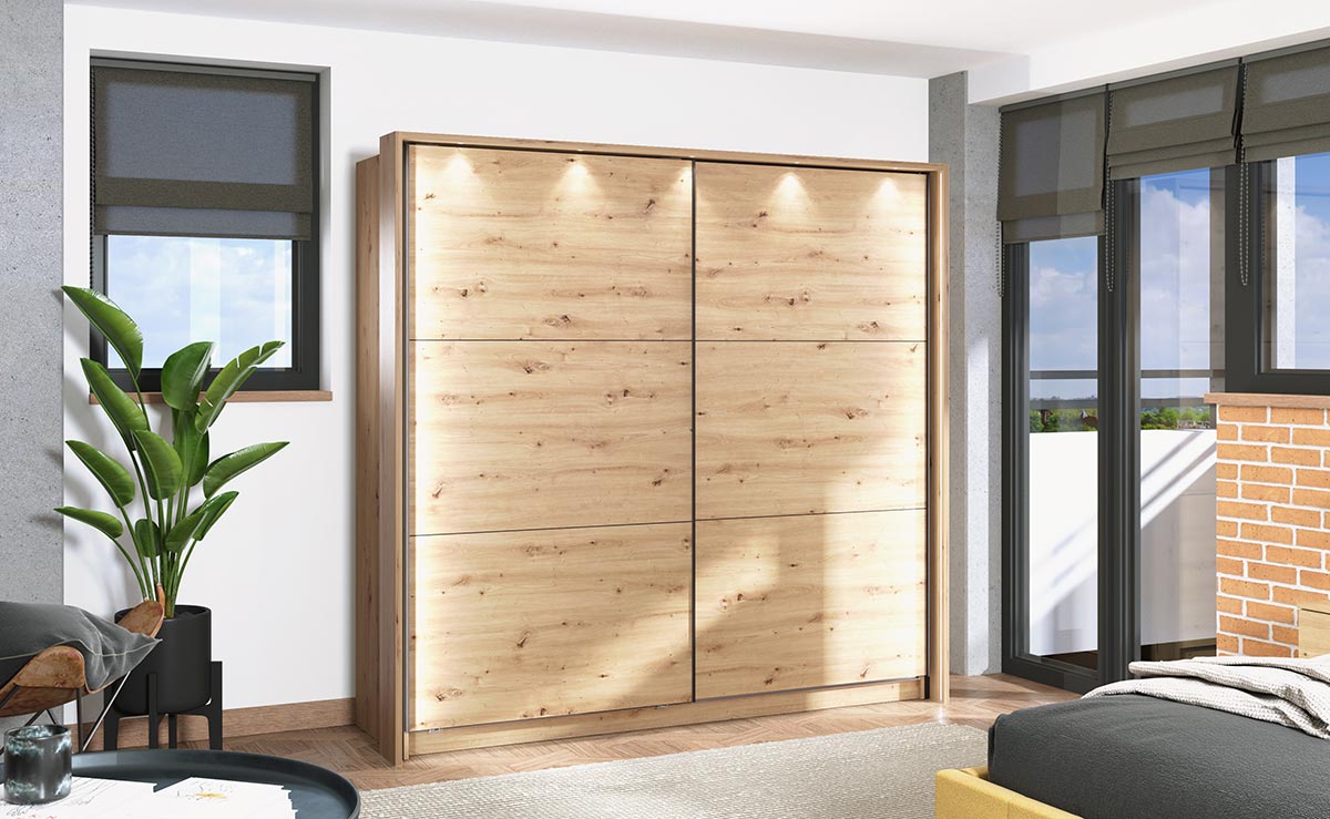 Armadio scorrevole L.220, stile industy, finitura Rovere