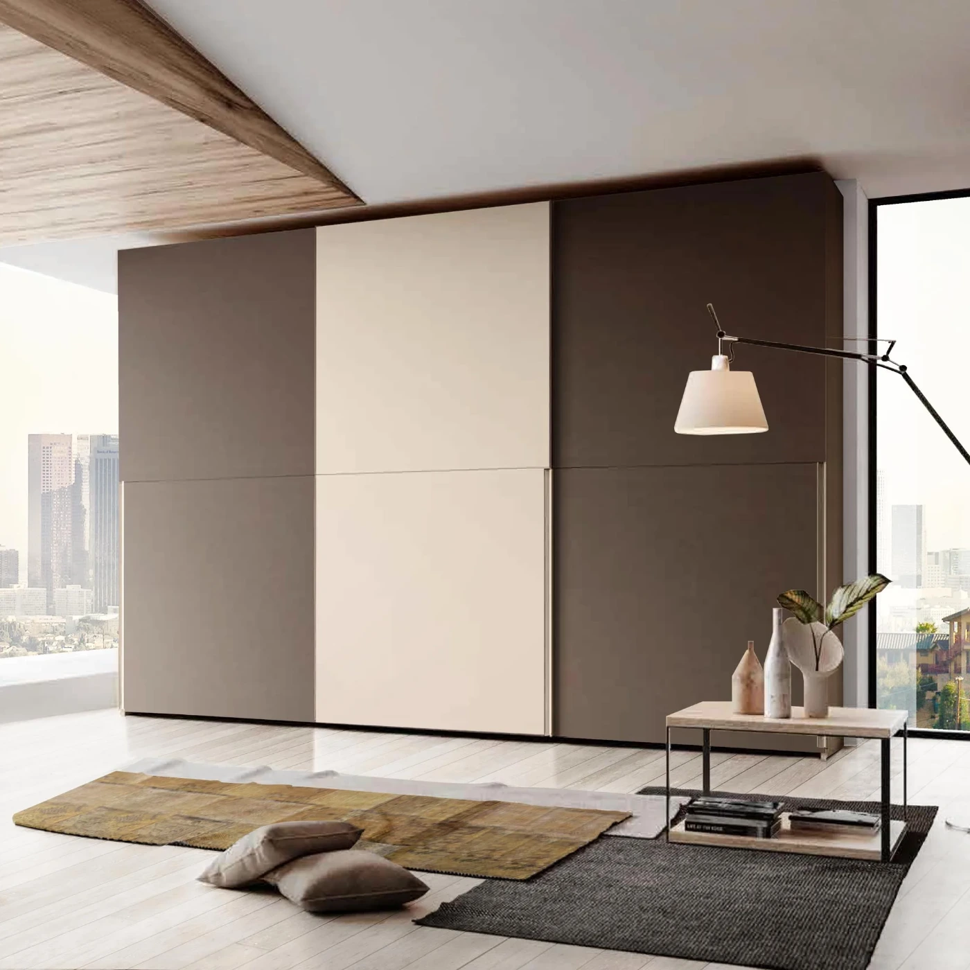 Armadio 3 ante scorrevoli, L.412 H.256, Bronzo e Orzo Zenzero Shop