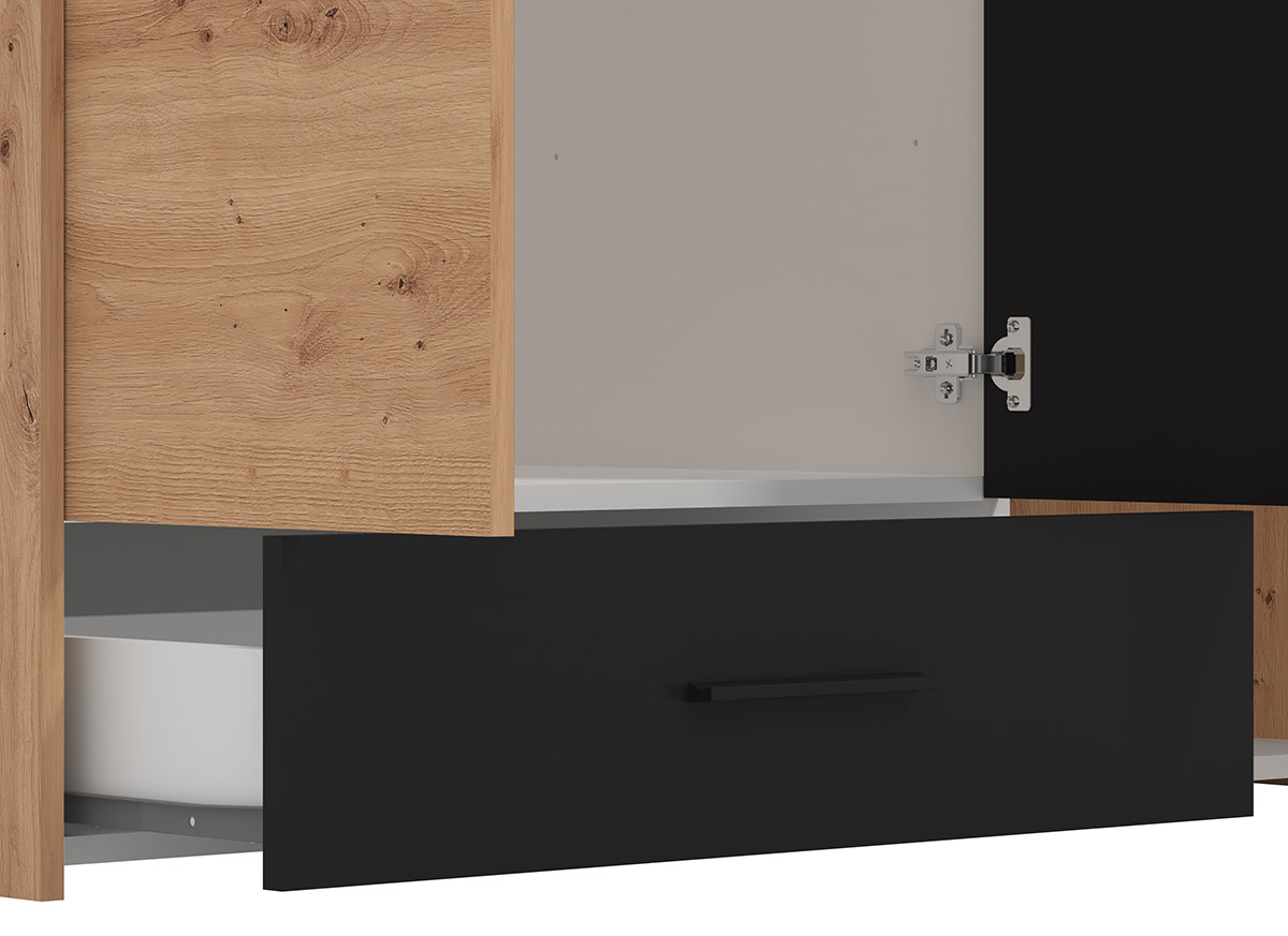 Armadio industry con specchio a 3 ante, finitura Rovere e Nero