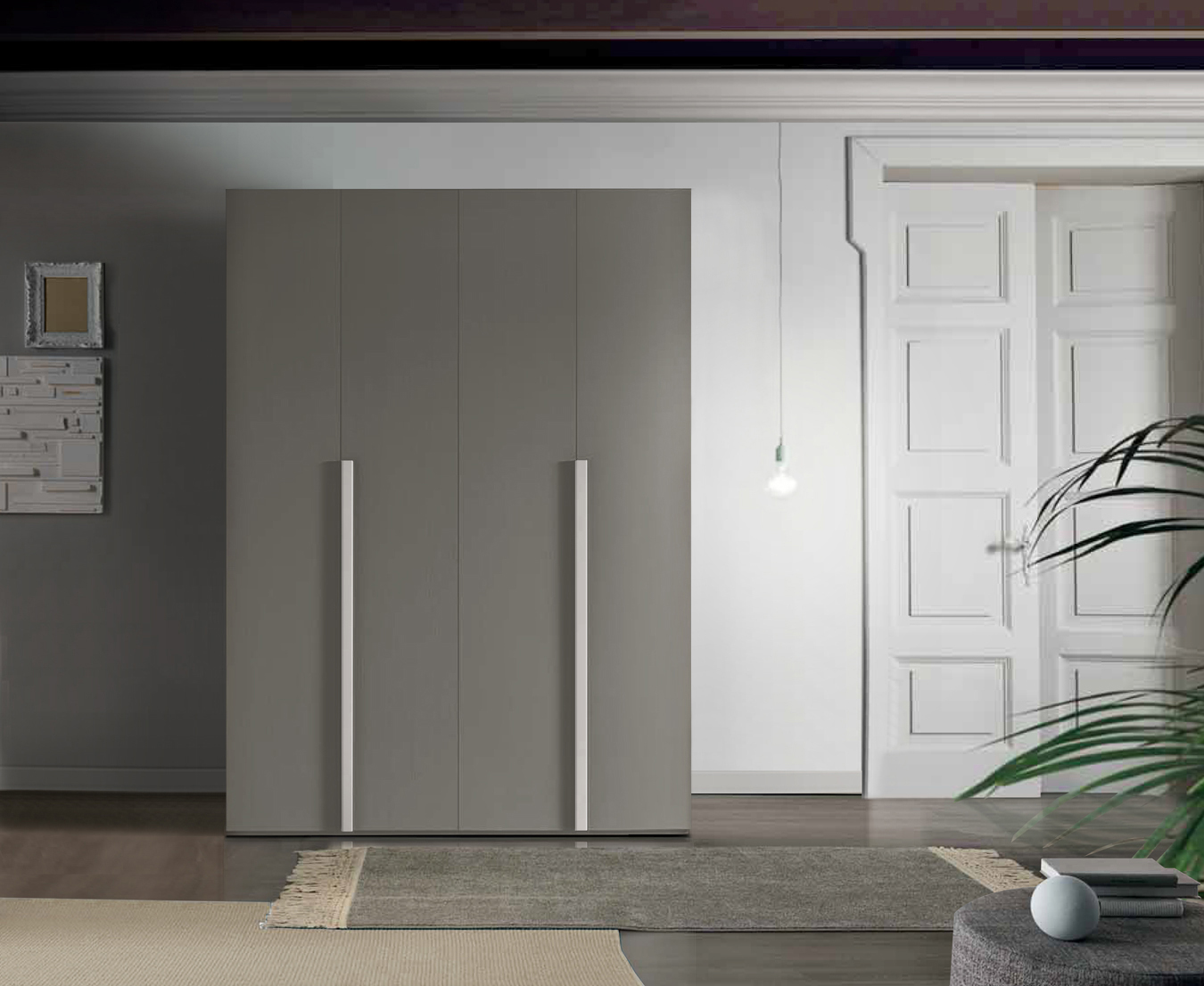Armadio battente in offerta, finitura Grigio londra, 4 ante