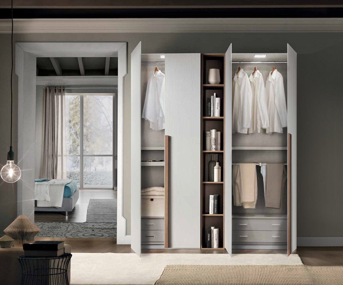 Conveniente Armadio scontato 4 ante battenti con libreria, finitura Noce bianco 