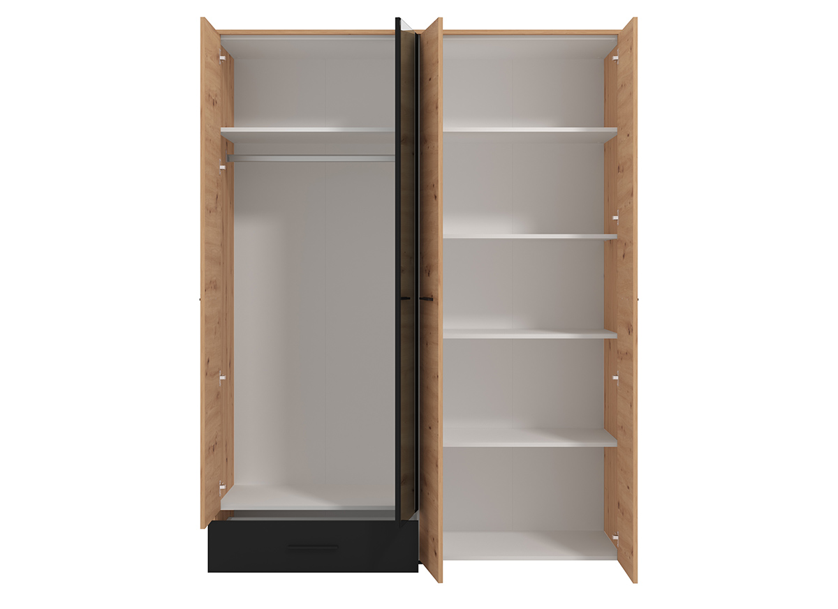 Armadio industry con specchio a 4 ante, finitura Rovere e Nero