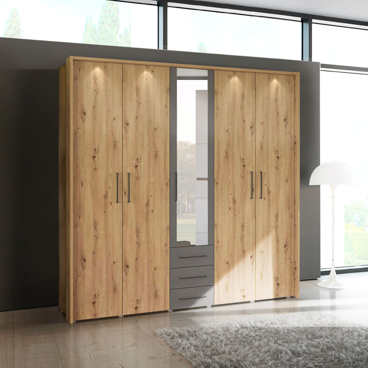 Armadio industry finitura rovere 5 ante battenti