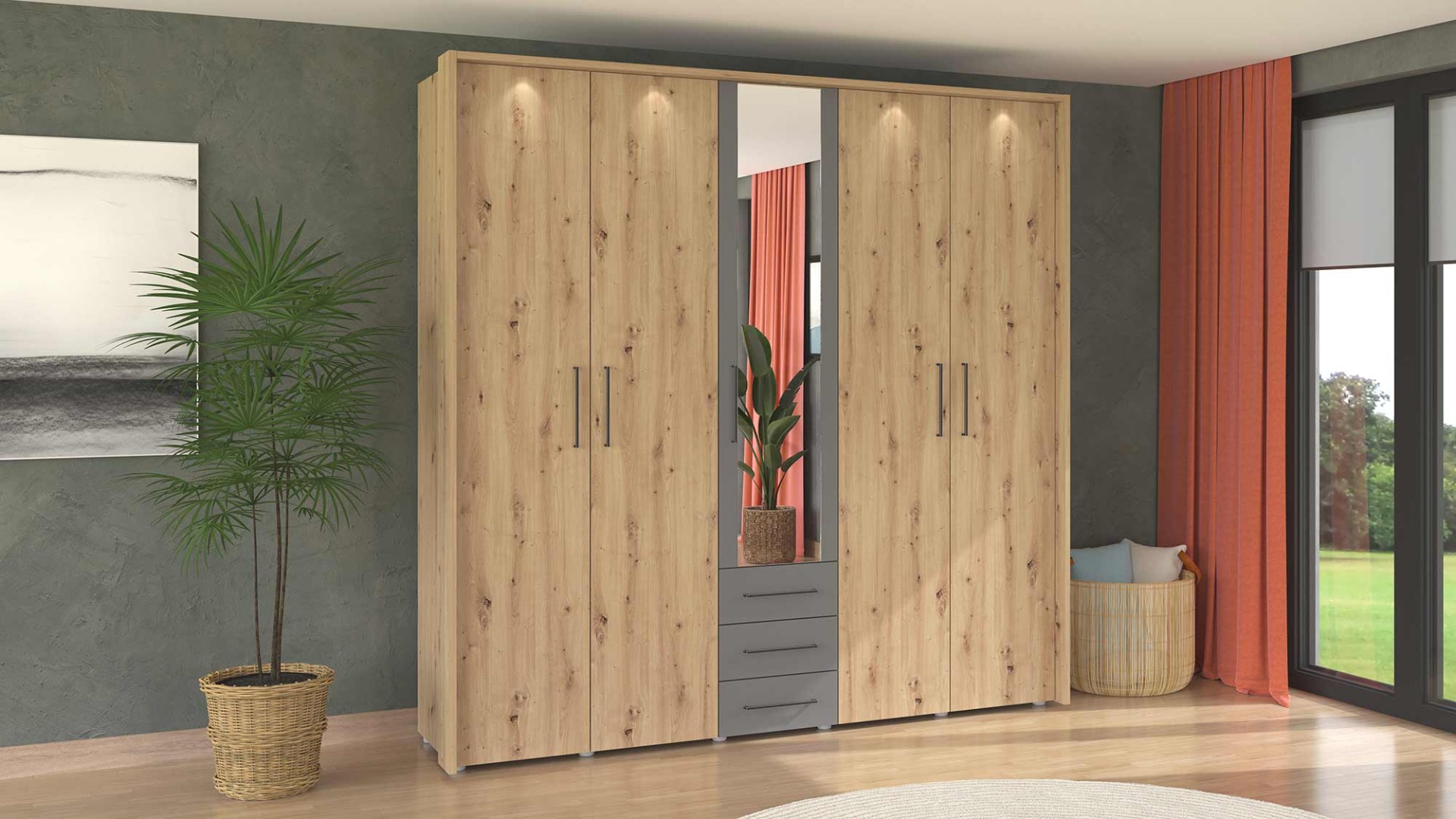 Armadio industry finitura rovere 5 ante battenti