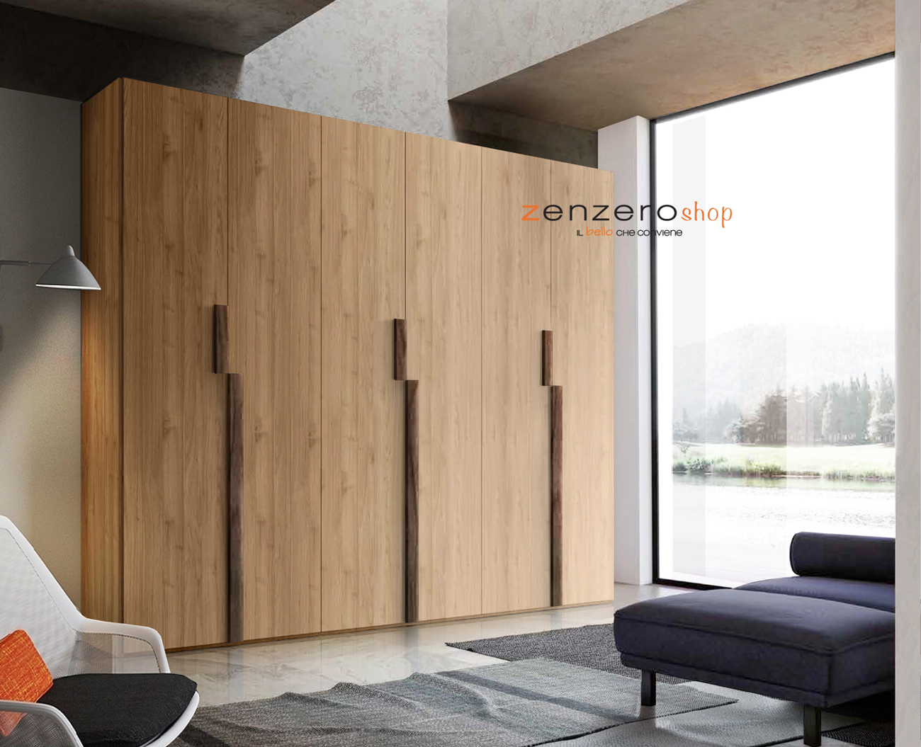 Armadio scontato a 6 ante battenti in finitura Noce biondo