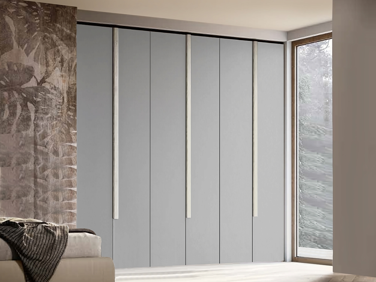 Armadio Grigio argento con maniglie Bianco altea, 6 ante battenti