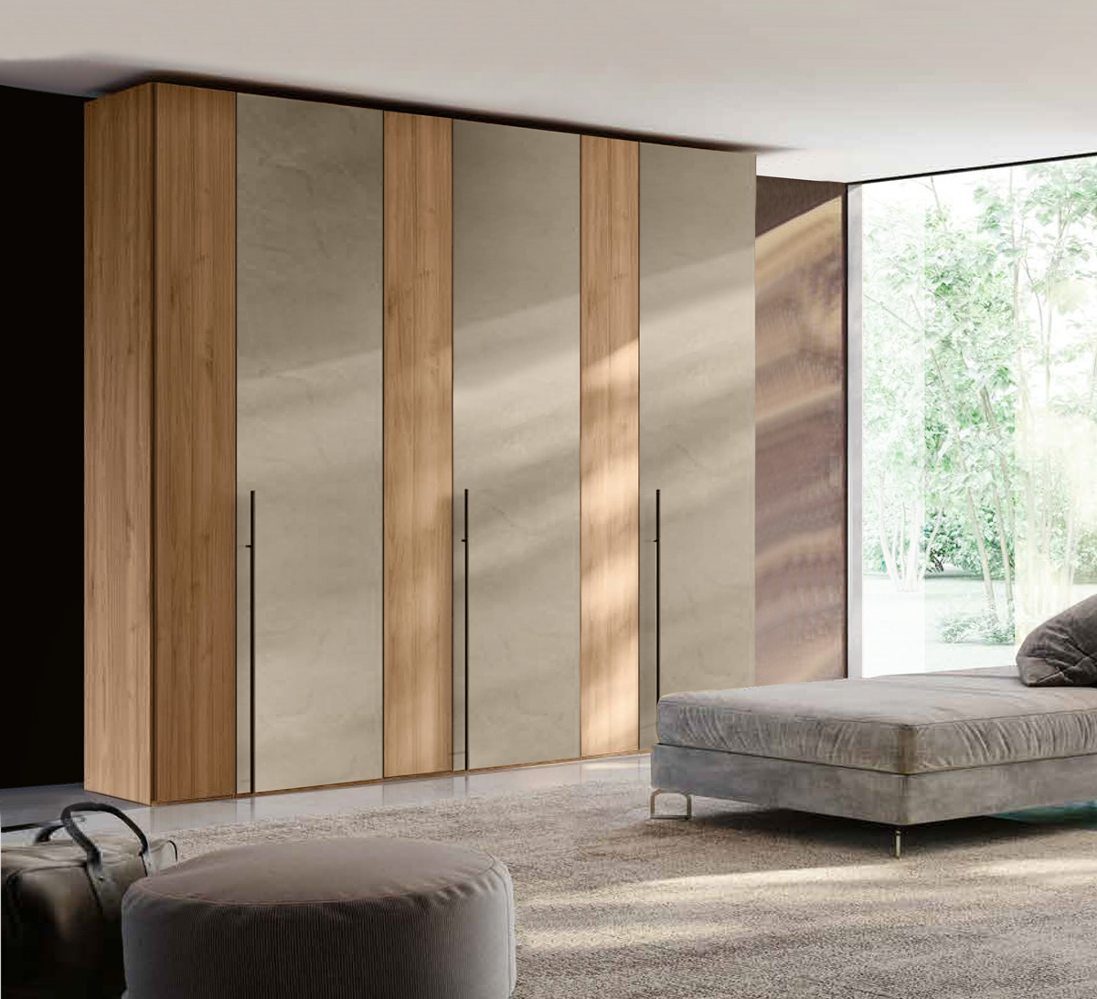 Armadio battente 6 ante in finitura Noce biondo e Argilla 