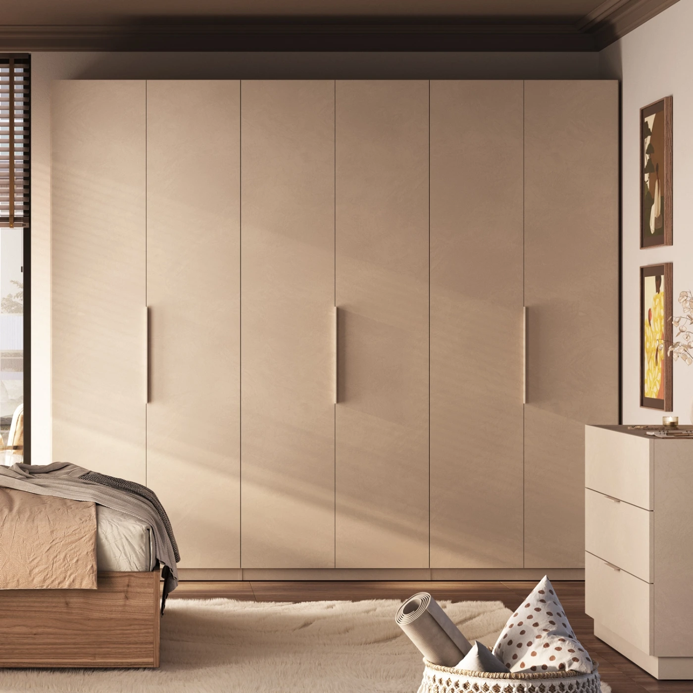 Armadio battente 6 ante, finitura Cashmere, L.275 H.240