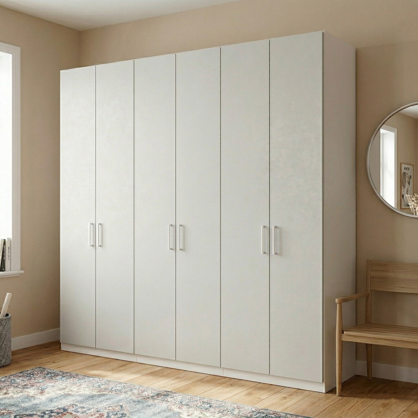 Armadio camerette a 6 ante, Gesso e Bianco opaco, L.270