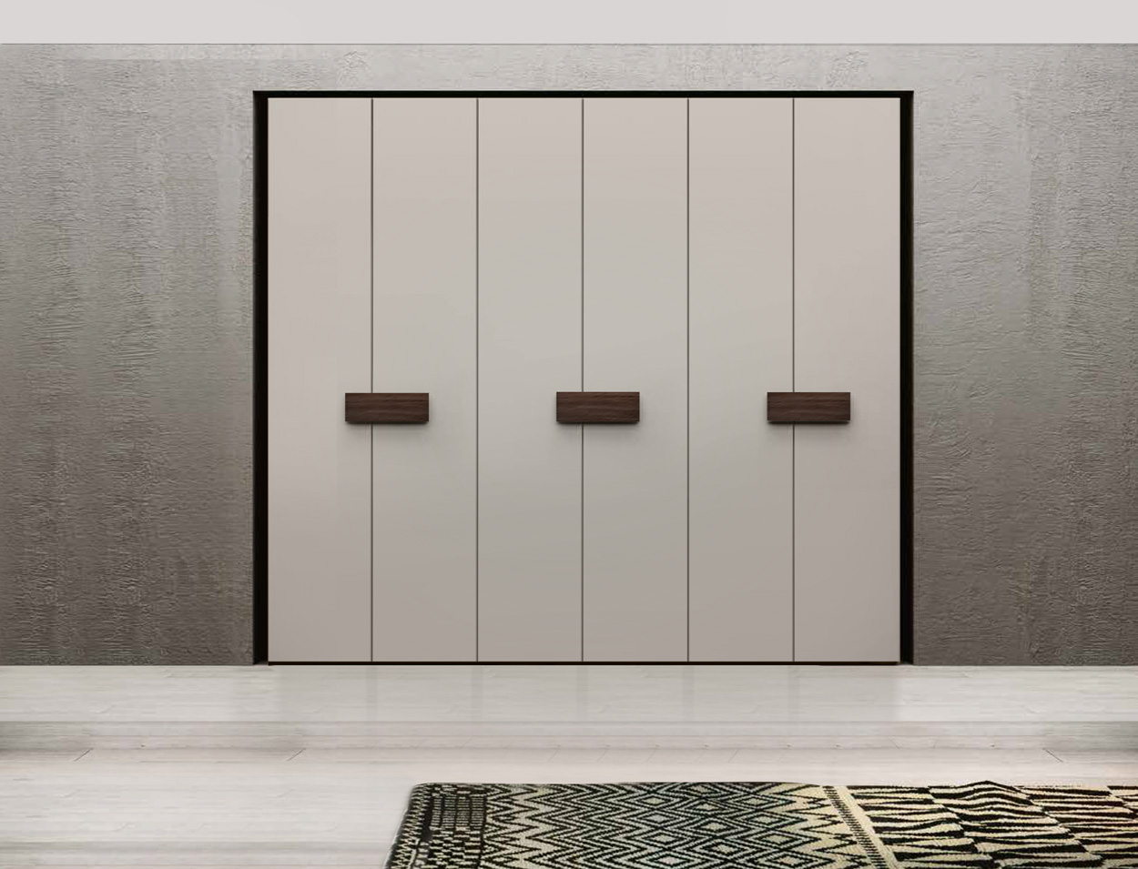 Armadio moderno battente 6 ante, finitura Grigio seta e Noce moro