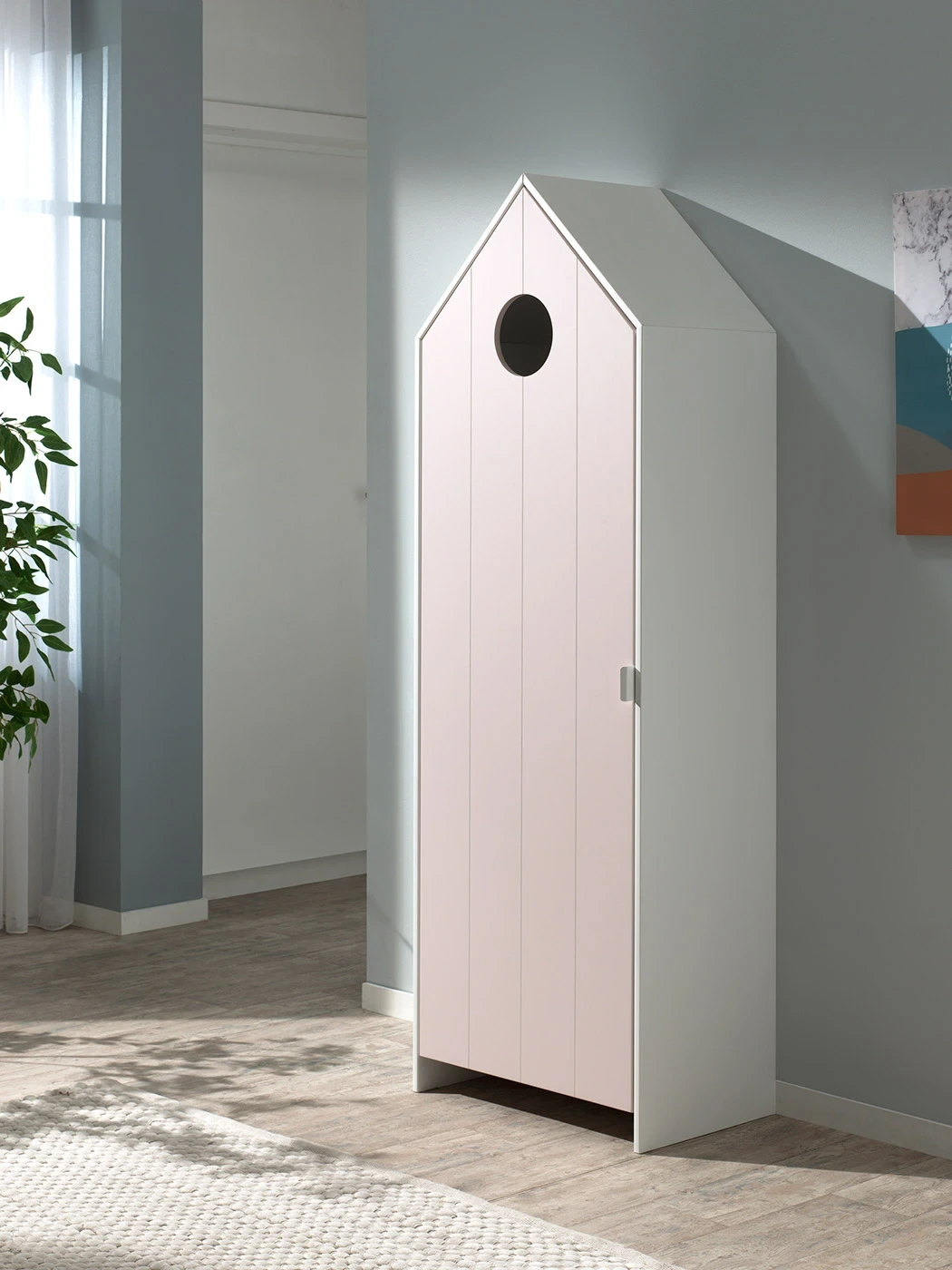 Armadietto per bambini, 58x172x37 h cm, color Bianco e Rosa Zenzero Shop