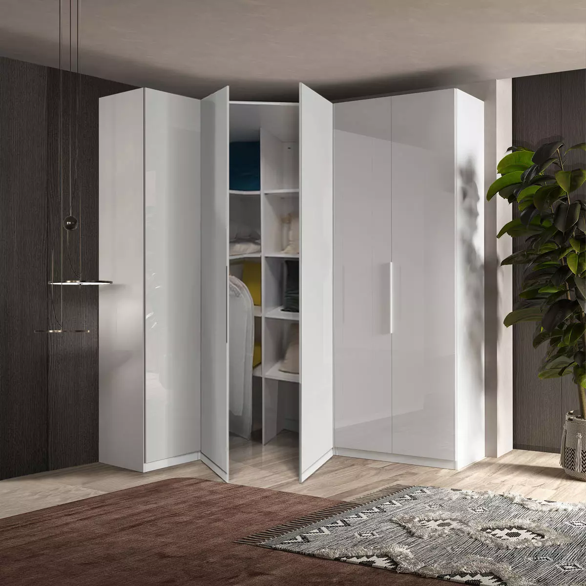 cabina angolare bianco lucido 5 ante