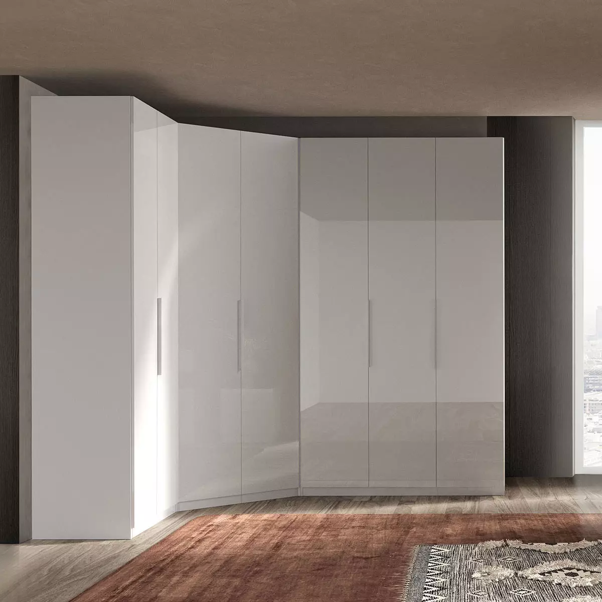 cabina ad angolo con 10 ripiani